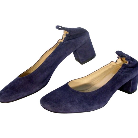 EVERLANE The Day $175 Navy Suede Block Heel Pumps 8.5 - Made in ITALY - Picture 3 of 8